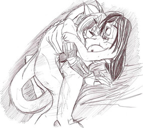 anthro bodily_fluids breasts duo eyes_closed female female/female female_on_anthro female_penetrating genital_fluids hair interspecies long_hair looking_pleasured lying mostly_nude nipples on_back open_mouth penetration sex sweat tail tail_fetish tail_in_vagina tail_insertion tail_play tail_sex vaginal vaginal_fluids vaginal_penetration lionhawk07 mythology canid canine felid human lion mammal mythological_canine mythological_creature pantherine werecanid werecanine werecreature werewolf 2006 greyscale monochrome