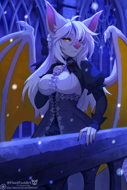 5_fingers anthro biped breasts claws clothed clothed_anthro clothed_female clothing female finger_claws fingers front_view fur hair solo standing white_body white_fur white_hair wings yellow_eyes fleet-foot verelle bat mammal 2025 digital_drawing_(artwork) digital_media_(artwork) hi_res