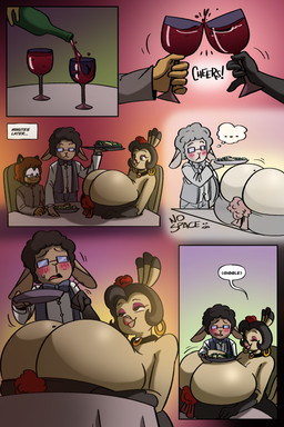 alcohol amber_eyes anthro beak beverage big_breasts black_body black_clothing black_dress black_fur black_hair black_wool blue_eyes blush blush_lines bow_tie breasts brown_facial_hair brown_goatee brown_hair choker clothed clothed_anthro clothed_female clothed_male clothing container cup date dress drinking_glass eyewear facial_hair female fully_clothed fully_clothed_anthro fully_clothed_female fully_clothed_male fur giggling glass glass_container glass_cup glasses goatee grey_beak grey_body grey_breasts grey_fur group hair huge_breasts hyper hyper_breasts jewelry lipstick makeup male markings mole_(marking) mole_on_breast necklace speech_bubble tan_hands tan_inner_ear tan_mouth thought_bubble toasting trio waiter wearing_glasses wine wine_bottle wine_glass wool_(fur) wool_hair joaoppereiraus shadowwalk la_pavita_pechugona sega sonic_the_hedgehog_(series) fan_character pavita_pechugona steve-o avian bird bovid caprine eulipotyphlan galliform hedgehog mammal phasianid sheep turkey 2:3 absurd_res comic hi_res