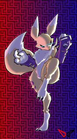 anthro claws female fluffy fluffy_chest fur fur_markings genitals markings solo vulva deadzephyr4114 bandai_namco digimon digimon_(species) renamon