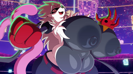 anthro areola belly belt big_areola big_belly big_breasts bottomwear breasts clothed clothing detailed_background duo female fur grabbing_tongue grey_areola grey_body grey_fur grey_nipples huge_belly huge_breasts male mask mechanical_arm nipples obese obese_anthro obese_female open_mouth overweight overweight_anthro overweight_female pants red_eyes standing tongue topless white_body white_fur kiffy_(artist) bandai_namco digimon digimon_beatbreak badger digimon_(species) gecko gekkomon gulonine hybrid lizard mammal mustelid musteline reptile scalie wolverine wolvermon 2025 absurd_res digital_media_(artwork) hi_res
