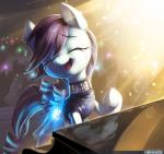 bodily_fluids clothed clothing crying cutie_mark female feral glowing group hair keyboard_instrument musical_instrument open_mouth piano playing_music playing_piano solo_focus tears xennos friendship_is_magic hasbro my_little_pony coloratura_(mlp) earth_pony equid equine horse mammal pony 2015