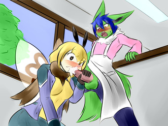 antennae_(anatomy) anthro balls blonde_hair blue_hair blush bodily_fluids breasts brown_eyes clothed clothing cum cum_in_mouth cum_inside duo ejaculation fellatio female fur genital_fluids genitals green_body green_fur hair hand_on_penis jacket male male/female oral penile penis red_eyes sex topwear white_body white_fur window wings yellow_body yellow_fur tetsushi nintendo pokemon fan_character keith_wilson eeveelution generation_1_pokemon generation_7_pokemon jolteon pokemon_(species) ribombee shiny_pokemon 4:3 hi_res