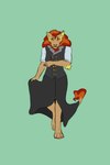 2:3 absurd_res ambiguous_gender anthro arm_tuft audra_(lionoob) bottomwear bowing clothing double_breasted_suit elbow_tuft felid fur hi_res lion lions_den_artwork mammal pantherine skirt solo tail tail_tuft topwear tuft vest yellow_body yellow_fur