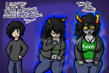 2_horns basic_sequence big_breasts black_hair breast_expansion breasts clothed clothing dialogue expansion eyewear female gender_transformation glasses grey_body grey_skin hair horn human_to_humanoid humanoid_transformation male mtf_transformation not_furry simple_background solo species_transformation text tf_into_fictional_character three_frame_sequence transformation transformation_sequence weight_gain nyxrapier homestuck ms_paint_adventures vriska_serket alien alien_humanoid horned_humanoid human humanoid mammal troll_(homestuck) 2025 digital_media_(artwork) english_text