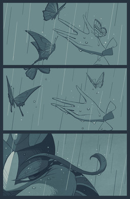 3_panel_comic antennae_(anatomy) anthro black_border border clothing crown eyelashes female floating_hands gloves grey_background handwear headgear looking_back outside raining simple_background solo 5health kirby:_triple_deluxe kirby_(series) nintendo queen_sectonia ambient_arthropod ambient_butterfly ambient_insect arthropod hymenopteran insect wasp 2020 comic digital_drawing_(artwork) digital_media_(artwork) hi_res monochrome