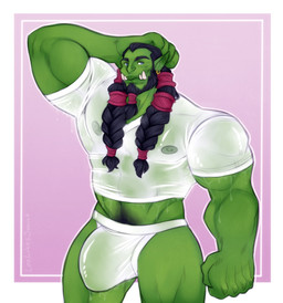 abs bulge clothing fangs green_body green_skin humanoid_pointy_ears male muscular muscular_humanoid muscular_male pecs pointy_ears solo teeth thrall underwear wet wet_clothing leelikessmut blizzard_entertainment warcraft thrall_(warcraft) humanoid orc absurd_res hi_res