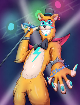 anthro blue_eyes ears_up fur male male/male yellow_body yellow_fur dr-artdark five_nights_at_freddy's five_nights_at_freddy's:_security_breach scottgames steel_wool_studios freddy_(fnaf) glamrock_freddy absurd_res hi_res