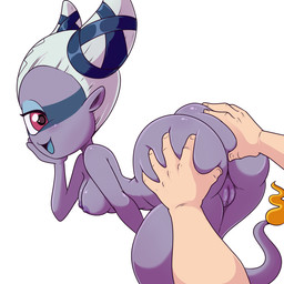 1_eye areola bent_over big_butt blush breasts butt butt_squish disembodied_hand duo female genitals ghost_tail hair hand_on_cheek human_on_humanoid interspecies levitation looking_at_another looking_at_partner looking_back nipples not_furry open_mouth open_smile red_eyes simple_background smile squish tongue vulva white_background white_hair wide_hipped_female wide_hips lonbluewolf asian_mythology east_asian_mythology japanese_mythology level-5 mythology yo-kai_watch insomni ghost human humanoid mammal spirit yokai 1:1