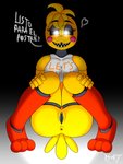 anthro anus black_sclera blush blush_stickers bottomless butt clothed clothing dialogue female front_view genitals glowing glowing_eyes looking_at_viewer machine pussy sharp_teeth sitting solo talking_to_viewer teeth text white_eyes m-47 five_nights_at_freddy's five_nights_at_freddy's_2 scottgames toy_chica_(fnaf) animatronic robot 3:4 hi_res spanish_text translated