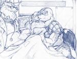 anthro bed belly big_belly big_breasts breasts clothing doctor eyewear female female_on_anthro furniture glasses group heart_symbol human_on_anthro interspecies kissing male male/female pregnant romantic romantic_couple star trio ultrasound yawg metroid nintendo star_fox general_scales samus_aran canid canine dinosaur fox human mammal prehistoric_species reptile scalie sharpclaw_(star_fox) theropod 2014 crossover monochrome