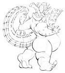 anthro barefoot big_butt biped butt eating feet female food nude nude_female obese obese_anthro obese_female overweight overweight_anthro overweight_female plantigrade solo text walking doweljump denilah crocodile crocodilian reptile scalie absurd_res black_and_white digital_drawing_(artwork) digital_media_(artwork) english_text handwritten_text hi_res line_art monochrome