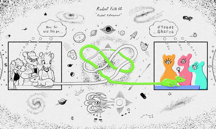 anthro clothed clothing eyelashes female group hair hat headgear headwear long_tail magnifying_glass male planet simple_background snout space speech_bubble tail tentacles text whiskers gompami alien mammal murid murine rat rodent tentacle_creature 2025 5:3 english_text hi_res