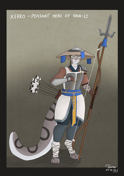 anthro armor arrow_(weapon) big_tail bow_(weapon) brown_hair claws clothed clothing fantasy gauntlets gloves gradient_background grand_cathay hair hammer handwear male melee_weapon polearm quiver_(object) ranged_weapon simple_background solo spear tail tan_body tools warhammer weapon yellow_eyes gamal warhammer_(franchise) warhammer_fantasy xerro_kurmile_(gamal) felid mammal pantherine snow_leopard hi_res