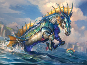 ambiguous_gender cloud day detailed_background feral fin hooves island metallic_body outside solo sparkles temple water caio_monteiro european_mythology greek_mythology hasbro magic:_the_gathering mythology wizards_of_the_coast aquatic equid hippocampus mammal hi_res official_art