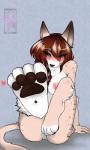 4_toes anthro areola biped blush breasts brown_hair feet female foot_focus genitals grey_eyes hair heart_symbol hindpaw humanoid_feet long_hair nipples nude pawpads paws plantigrade pussy soles solo speckled spots toes miiyori miranda_(interceptor1723) canid canine mammal 2013 3:5 digital_media_(artwork) hi_res shaded