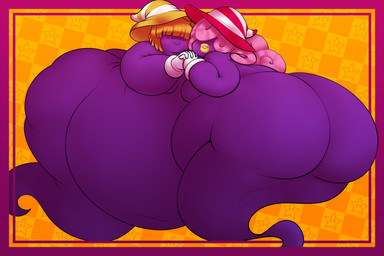 ass_up belly bent_over big_belly big_butt blush bodily_fluids border breasts butt chubby_cheeks clothing curly_hair duo female floating ghost_tail gloves hair hair_over_eyes hand_holding handwear hanging_belly hat headgear headwear huge_belly huge_butt legless lips long_hair looking_at_viewer looking_back looking_back_at_viewer mostly_nude navel nervous nervous_sweat obese obese_female obese_humanoid orange_hair overweight overweight_female overweight_humanoid parted_lips pattern_background pink_hair purple_body purple_border short_hair simple_background smile split_form sweat thick_lips weight_difference white_clothing white_gloves white_handwear wide_hips witch_hat yellow_background yellow_lips dorkass princecoffeecakes mario_bros nintendo paper_mario marilyn_(mario) vivian_(mario) ghost humanoid shadow_creature shadow_siren spirit 2020 3:2 artist_collaboration digital_drawing_(artwork) digital_media_(artwork) hi_res sibling_(lore) sister_(lore) sisters_(lore) trans_(lore) trans_woman_(lore)