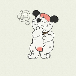 anthro bodily_fluids desperation genital_fluids male null null_bulge potty_dance solo urine watersports reizinho green_paddy_animation bieniao_gou canid canine canis domestic_dog mammal 1:1