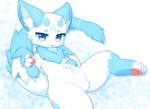 2_horns 4_fingers 4_toes :3 ambiguous_gender anthro back_wings big_eyes blep blue_body blue_eyes blue_fur blue_horn circle_eyebrows claws drop_shadow eyebrows featureless_crotch feet finger_claws fingers fur hand_on_belly head_markings horn inner_ear_fluff kemono leg_markings looking_at_viewer lying markings mouth_closed multicolored_body multicolored_fur navel nude on_back pawpads pink_pawpads pink_tongue pupils ruff socks_(marking) solo tail thick_thighs three-quarter_view toe_claws toes tongue tongue_out tuft two_tone_body two_tone_fur white_body white_fur wide_hips wings shirom mythology dragon furred_dragon furred_scalie mythological_creature mythological_scalie scalie 2024 cel_shading digital_media_(artwork) shaded