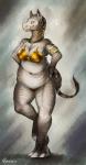 2017 3_toes accessory anthro armlet bedroom_eyes belly belly_rolls big_breasts big_butt bikini biped black_body black_fur breasts butt cleavage clothed clothing deep_navel digital_media_(artwork) digital_painting_(artwork) digitigrade ear_chain ear_piercing extinct facial_piercing feet female fingers front_view full-length_portrait fur furgonomics gold_(metal) gold_jewelry gradient_background grey_background grey_body grey_skin hairless half-closed_eyes hand_on_hip hi_res hooved_digitigrade hooved_fingers hooved_toes hooves huge_butt hyracodontid jewelry looking_away mammal narrowed_eyes navel necklace nose_chain nose_piercing overweight overweight_anthro overweight_female paraceratherium partially_clothed piercing pinup portrait pose prehistoric prehistoric_species quirachen raised_leg rhinoceros ring seductive signature simple_background skindentation smile solo standing swimwear tail tail_accessory tail_jewelry tail_ring tail_tuft toes tuft two-piece_swimsuit white_hooves wrinkles yellow_eyes