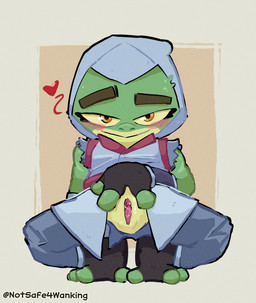 animal_genitalia anthro balls blush bodily_fluids clothed clothing erection eyebrows fingers genital_fluids genital_slit genitals gloves green_body green_skin handwear hood hood_up looking_at_viewer male penis presenting simple_background slit_penis solo notsafeforwanking assassin's_creed bobbypills captain_laserhawk:_a_blood_dragon_remix ubisoft bullfrog_(captain_laserhawk) amphibian frog digital_media_(artwork) hi_res