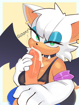 alternate_hairstyle alternative_fashion anthro big_breasts big_penis bodily_fluids breasts cleavage clothed clothing collar cum cum_in_mouth cum_inside duo female genital_fluids genitals goth looking_at_viewer male male/female narrowed_eyes penis pov_blowjob sloppy_blowjob spiked_collar spikes gloomyacid sega sonic_the_hedgehog_(series) rouge_the_bat sonic_the_hedgehog bat eulipotyphlan hedgehog mammal 3:4 hi_res