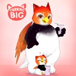 anthro beak bendy_straw black_body black_fur brown_body brown_fur brown_wings container cup drinking_straw duo eyes_closed female fur happy milk_tea red_body red_fur simple_background sitting slightly_chubby slightly_chubby_female smile white_body white_fur wings yellow_beak young young_anthro fairycatcreation mayli avian bird 1:1 absurd_res hi_res