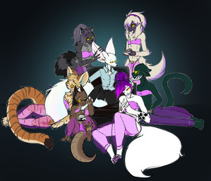 3_toes anthro black_background blue_background body_worship bottomwear brown_body chair clothing collared_shirt dominant dominant_anthro dominant_male ear_grab feet female femboy fingers_between_toes fur furniture gradient_background group hand_under_chin harem harem_clothing harem_jewelry harem_outfit harem_pants horn hypnosis hypnotic_eyes kneeling male male/female male/male mind_control pants pawpads paws shirt simple_background sitting standing submissive submissive_anthro submissive_female submissive_male toes topwear white_body white_fur worship yellow_eyes lapinousmalice mythology nintendo pokemon canid canine domestic_cat dragon felid feline felis fennec_fox fox furfrou generation_6_pokemon mammal mythological_creature mythological_scalie natural_furfrou pokemon_(species) scalie true_fox hi_res
