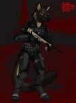 anthro armor gun male ranged_weapon rifle scar-h solo weapon chakat-silverpaws canid canine canis domestic_dog german_shepherd herding_dog mammal pastoral_dog 3:4