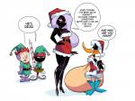 angry anthro black_body black_skin breasts cleavage clothed clothing dialogue female group hair holidays male simple_background skimpy text toony white_background white_hair herny christmas duck_dodgers looney_tunes warner_brothers daffy_duck marvin_the_martian porky_pig queen_tyr'ahnee alien alien_humanoid anatid anseriform avian bird domestic_pig duck humanoid mammal martian suid suine sus_(pig) 2016 english_text