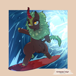 big_teats black_body cloven_hooves day eyelashes female green_hair hair half-closed_eyes hooves horn mane narrowed_eyes navel nipples outside semi-anthro solo surfboard surfing teats text water yellow_eyes cold-blooded-twilight friendship_is_magic hasbro my_little_pony mythology cinder_glow_(mlp) dragon kirin kirin_(mlp) mythological_creature mythological_scalie scalie 1:1 2025 artist_name english_text hi_res