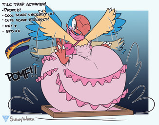 3_toes ambiguous_gender bag beak big_diaper blue_body blue_feathers blush blush_lines claws clothing diaper directional_arrow fangs feathers feet feral flapping_wings frilly frilly_diaper gameplay_mechanics huge_diaper logo motion_lines multicolored_body multicolored_feathers pattern_clothing pattern_scarf pink_diaper pink_scarf red_beak red_body red_feathers red_tail satchel scarf sitting sitting_on_diaper solo sound_effects stats tail tail_feathers teeth text three-quarter_view toe_claws toes trap_(contrivance) white_claws white_toe_claws wide_eyed wing_claws winged_arms wings yellow_body yellow_feathers shinywark nintendo pokemon pokemon_mystery_dungeon spike_chunsoft archen fossil_pokemon generation_5_pokemon pokemon_(species) 2025 artist_logo artist_name english_text full-length_portrait hi_res portrait
