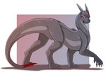 ambiguous_gender claws dipstick_tail facial_markings feral fur grey_body grey_claws grey_fur grey_horn grey_tail head_markings horn markings mouth_closed quadruped red_eyes red_markings red_tail side_view simple_background solo tail tail_markings imperatorcaesar mythology dragon mythological_creature mythological_scalie scalie hi_res