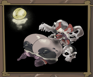 alternative_fashion anthro big_breasts bone breasts female fur goth huge_breasts hyper hyper_breasts nipple_slip nipples red_body red_fur skull solo wasabiiitornado bat mammal 6:5 hi_res