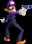 bent_legs big_nose biped black_clothing brown_hair butt clenched_teeth clothing facial_hair gloves gun hair handwear hat headgear headwear holding_gun holding_object holding_ranged_weapon holding_weapon humanoid_pointy_ears laser laser_gun male mustache overalls pointing_gun_at_viewer pointy_ears pointy_shoes purple_clothing purple_handwear ranged_weapon rear_view shirt slim solo standing tall teeth topwear undershirt weapon unknown_artist mario_and_sonic_at_the_olympic_games mario_bros nintendo waluigi humanoid mammal 2011 3d_(artwork) alpha_channel digital_media_(artwork) hi_res official_art