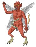 balls claws erection fangs feathered_wings feathers feet genitals humanoid_pointy_ears male nude penis pointy_ears red_body sentient_penis snake_penis solo stinger talons teeth toes unusual_anatomy unusual_genitalia unusual_penis wings yellow_eyes unknown_artist babylonian_mythology mesopotamian_mythology middle_eastern_mythology mythology pazuzu chimera deity demon humanoid monster reptile scalie snake