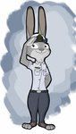 anthro belt clothing ears_up female gesture hat headgear headwear looking_at_viewer salute simple_background solo standing uniform anothercolouranon disney zootopia judy_hopps lagomorph leporid mammal rabbit hi_res