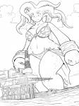 big_breasts bikini breasts clothing female macro macro_anthro macro_female non-mammal_breasts oil_rig solo swimwear two-piece_swimsuit water wide_hips ducky_(artist) cephalopod marine mollusk hi_res monochrome