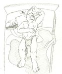 anthro bed big_feet biped bottomwear clothed clothing cutaway duo feet fur furniture hair loincloth loincloth_only macro male on_bed paws plantigrade sleeping sound_effects topless under_balls vowelless vowelless_sound_effect zzz mr_labrador charlie_(mr_labrador) conejito bird_dog canid canine canis domestic_dog hunting_dog labrador lagomorph leporid mammal rabbit retriever 2013 story story_in_description