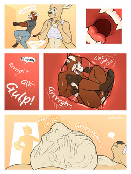 anthro balls blue_eyes bone bone_imprints bones_in_stomach brown_body brown_fur clothed clothing death dialogue digestion digestion_noises fatal fatal_vore fur genitals green_eyes hooves male male/male mouth_shot nude open_mouth oral_vore skull skull_imprint tail tan_body tan_fur teeth text tongue unwilling_prey vore khaba024 khaba asinus donkey equid equine kangaroo macropod mammal marsupial digital_drawing_(artwork) digital_media_(artwork) english_text hi_res