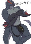 anthro biceps bodily_fluids bulge fur male muscular muscular_anthro muscular_male simple_background sweat tail teeth white_background geryorias capcom monster_hunter flying_wyvern nargacuga absurd_res digital_drawing_(artwork) digital_media_(artwork) hi_res