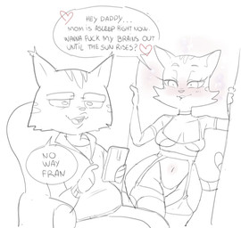age_difference anthro armchair armwear asking asking_another bedroom_eyes belly bent_arm big_breasts big_ears big_eyes big_iris biped bite biting_lip biting_own_lip black_text blush blush_lines blushing_profusely bottomwear bra breasts cellphone chair cheek_tuft choker clothed clothed_anthro clothed_female clothed_male clothing curved_eyebrows daddy_kink dialogue doorway duo ear_tuft elbow_gloves elderly elderly_anthro elderly_male electronics ellipsis eyebrows eyelashes facial_markings facial_tuft female fingers fully_clothed fully_clothed_anthro fully_clothed_male fur fur_tuft furniture garter_belt garter_straps gloves handwear head_markings heart_symbol hearts_around_text holding_cellphone holding_object holding_phone hoodie huge_hips humanoid_hands humor iris jewelry leaning leaning_sideways legs_together legwear lingerie long_eyelashes looking_at_another looking_at_cellphone looking_at_object looking_at_phone male male/female markings mature_anthro mature_female mature_male name_drop name_in_dialogue narrowed_eyes navel necklace no_pupils older_male on_armchair on_chair open_mouth open_smile overweight overweight_anthro overweight_male pants phone pink_blush pointy_ears pose prick_ears profanity pupils question raised_finger rejection seductive self_bite shirt simple_background sitting sitting_on_armchair sitting_on_chair skimpy smile smiling_at_another sparkles speech_bubble standing striped_body striped_face striped_fur striped_head striped_markings striped_tail stripes t-shirt tail tail_markings talking_to_another teeth text text_with_heart thick_eyebrows thick_thighs thigh_highs thong three-quarter_view tongue topwear tuft underwear white_background white_speech_bubble wide_hipped_anthro wide_hipped_female wide_hips yes-no_question younger_female zipper dbaru litterbox_comics no_way_fag fran's_dad_(litterbox_comics) fran_(litterbox_comics) domestic_cat felid feline felis mammal tabby_cat 2026 black_and_white digital_drawing_(artwork) digital_media_(artwork) english_text hi_res meme monochrome sketch spot_color daughter_(lore) father_(lore) father_and_child_(lore) father_and_daughter_(lore) parent_(lore) parent_and_child_(lore) parent_and_daughter_(lore)