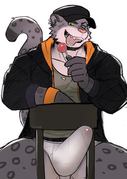 anthro briefs bulge candy clothing crossgender dessert detailed_bulge erection erection_under_briefs erection_under_clothing food ftm_crossgender fur genital_outline grey_body grey_fur hoodie kemono licking_lollipop lollipop looking_at_viewer male markings penis_outline pink_nose simple_background sitting_backwards solo spots spotted_body spotted_fur tenting tongue tongue_out topwear underwear luwei_(artist) dreamworks the_bad_guys kitty_kat_(the_bad_guys) felid mammal pantherine snow_leopard digital_media_(artwork) hi_res