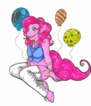 anthro anthrofied attached_to_balloon balloon blue_eyes bow_(feature) bow_tie cutie_mark equine_legs female fur hair heart_balloon heart_print heart_symbol hooves inflatable mane messy_hair open_mouth pattern_balloon pink_body pink_fur pink_hair pose print_balloon simple_background solo spotted_balloon striped_balloon tail tied_string white_background deejayhan friendship_is_magic hasbro my_little_pony pinkie_pie_(mlp) earth_pony equid equine horse mammal pony hi_res pinup