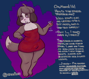 abstract_background alcohol anthro beverage brown_body brown_fur brown_hair clothing cocktail cocktail_glass container cup dialogue dress drinking_glass femboy fur glass glass_container glass_cup hair male red_clothing red_dress slightly_chubby solo standing thick_thighs tight_clothing tube_dress white_eyes wide_hips amadboii animal_crossing nintendo digby_(animal_crossing) canid canine canis domestic_dog mammal shih_tzu toy_dog