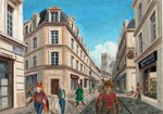 anthro building cathedral city clothed clothing female france group looking_away male sky standing street text walking syntech canid canine fox mammal 2023 french_text oil_painting_(artwork) painting_(artwork) traditional_media_(artwork)