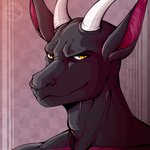 anthro black_body black_scales horn looking_at_viewer male manly muscular muscular_anthro muscular_male pink_body pink_scales scales solo yellow_eyes unknown_artist mythology magnus dragon mythological_creature mythological_scalie reptile scalie 1:1 hi_res