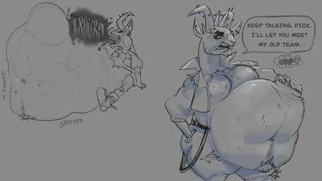 after_vore alternative_fashion belly big_belly burp_cloud burping dialogue digestion for_a_head huge_belly male male/male moobs multiple_prey onomatopoeia open_mouth overweight overweight_male piercing punk rumbling_stomach solo sound_effects speech_bubble text vore weight_gain smartfellah deadlock valve billy_(deadlock) animal_head animal_humanoid bovid caprine goat humanoid mammal digital_drawing_(artwork) digital_media_(artwork) hi_res sequence sketch