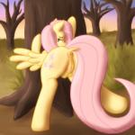 1:1 2013 anus butt clitoral_winking clitoris cutie_mark equid equine evening feathered_wings feathers female feral fluttershy_(mlp) friendship_is_magic fur genitals grass green_eyes hair hasbro hi_res inviting looking_at_viewer looking_back mammal my_little_pony mythological_creature mythological_equine mythology nipples outside pegasus pink_hair plant plump_labia presenting presenting_hindquarters pussy raised_tail rear_view seductive smile smokedpone solo spread_legs spreading tail teats tree wings yellow_body yellow_feathers yellow_fur