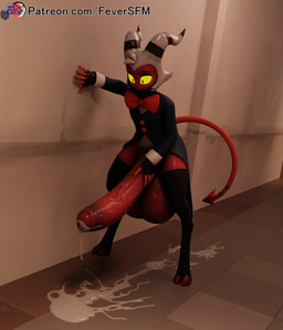 2_horns 5_fingers balls big_balls big_penis bodily_fluids bow_tie clothing cum cum_on_ground eyebrows fingers genital_fluids genitals glans glistening glistening_genitalia glistening_glans glistening_penis hair hand_on_penis hooves horn huge_balls huge_penis hyper hyper_balls hyper_genitalia hyper_penis legwear male not_furry penis red_body red_skin solo spade_tail tail text white_hair yellow_sclera feversfm valorlynz_(modeler) hellaverse helluva_boss moxxie_(helluva_boss) demon imp 2024 3d_(artwork) digital_media_(artwork) hi_res url